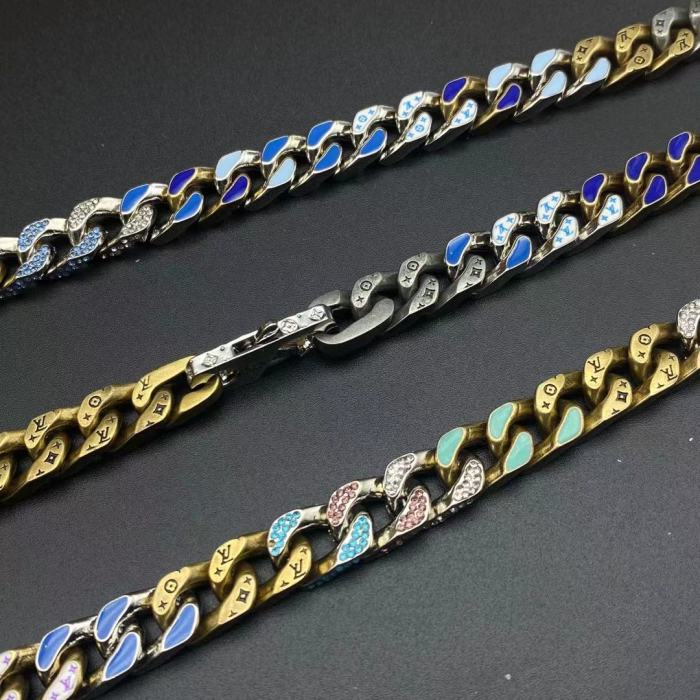 LV彩虹带钻手链项链合集