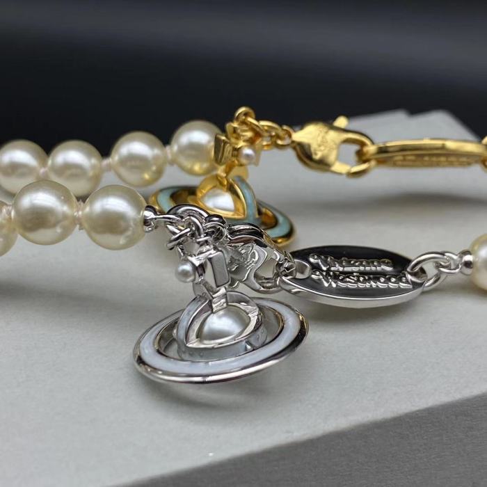 West Queen enamel Flyer Pearl rhinestone necklace