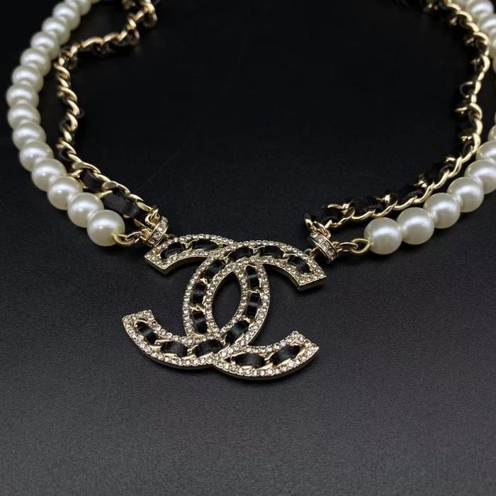 Logo Pendant Pearl Necklace
