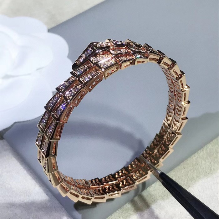 Snake shaped three-layer diamond inlaid Adjustable Bracelet