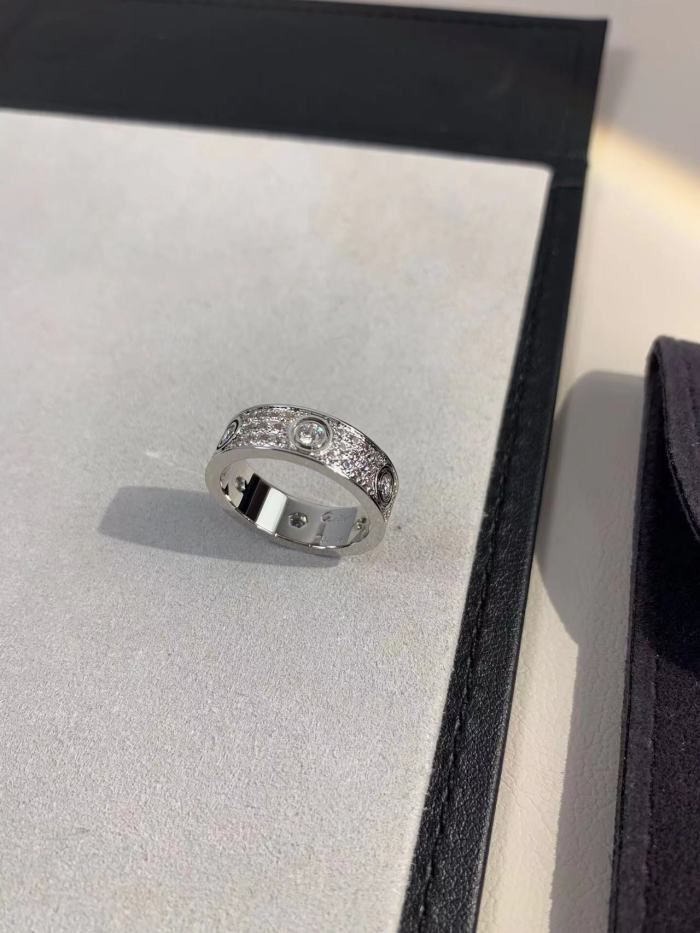 6.5mm tricolor V gold three row full diamond ring