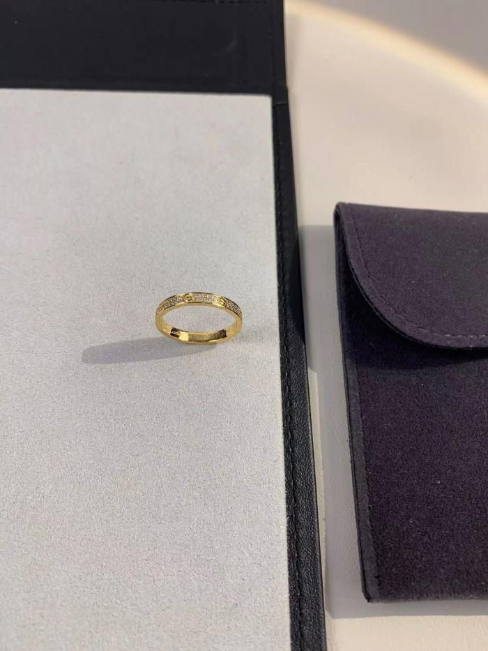 3mm tricolor V gold two row full diamond ring