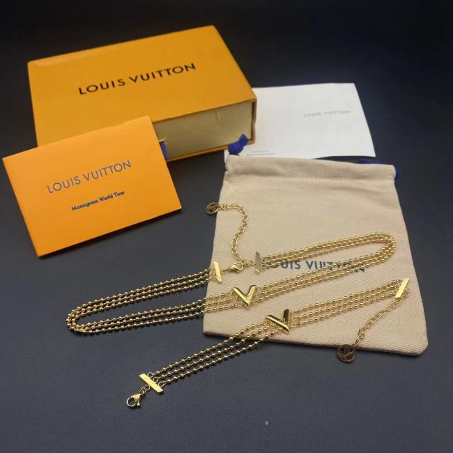 Gold three layer bead bracelet necklace