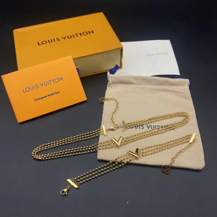 Gold three layer bead bracelet necklace