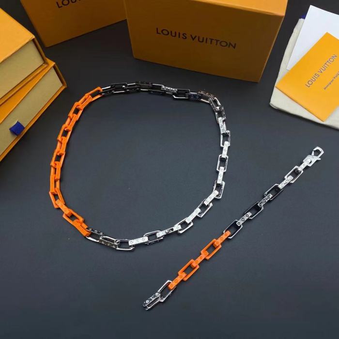 LV黑橙竹节手链项链合集