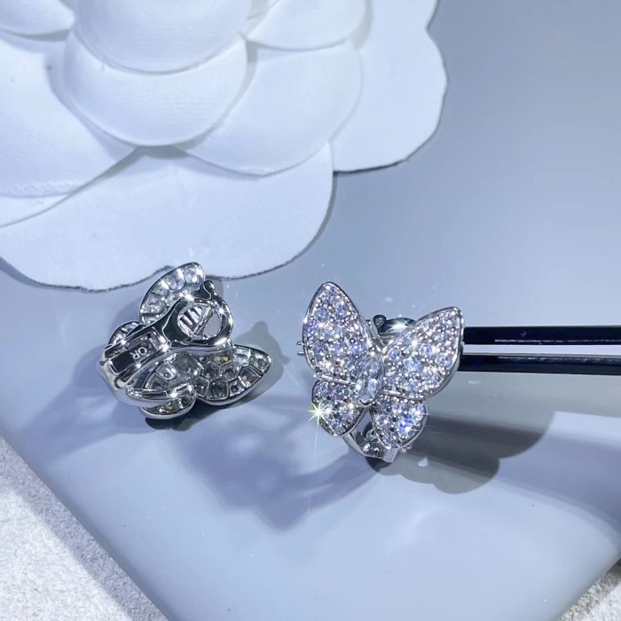 Four-leaved grass earrings, butterfly inlaid with diamonds