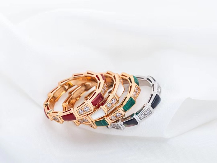 Narrow gem snake ring