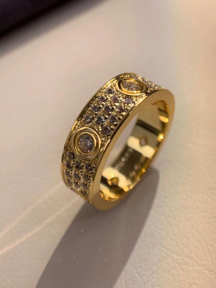 6.5mm tricolor V gold three row full diamond ring