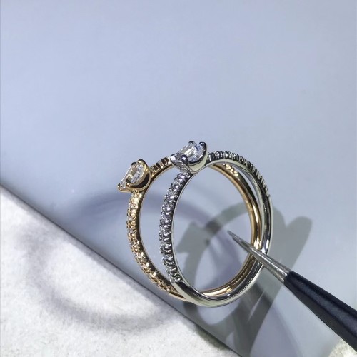 Two color single diamond small ring
