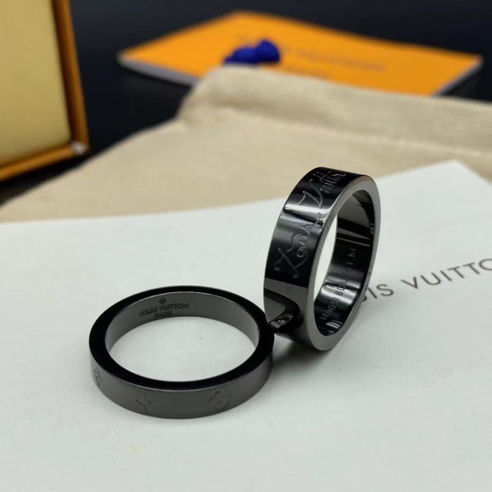 Black steel 3D embossed logo letter ring