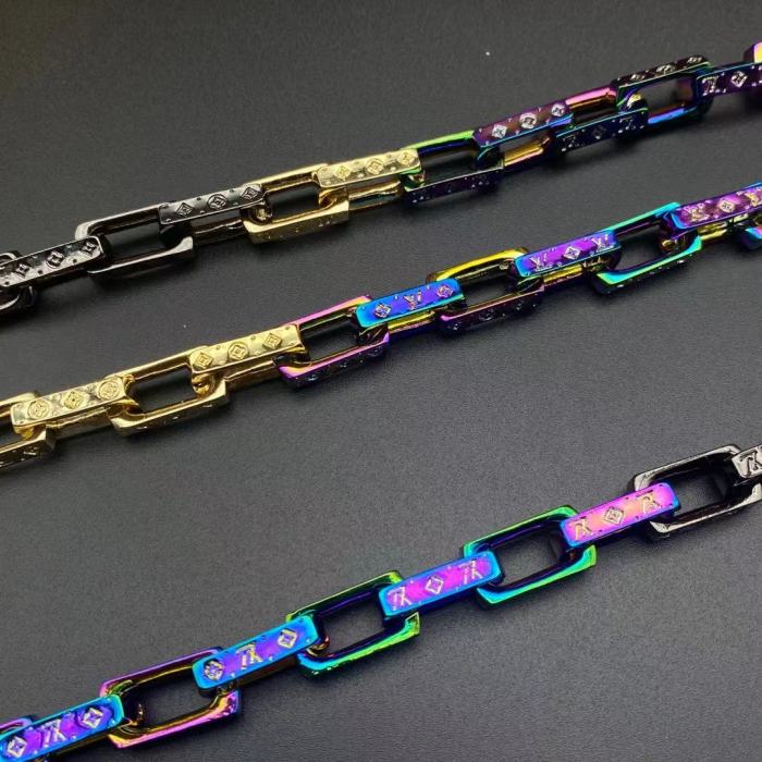 LV半黑半炫彩竹节手链项链合集