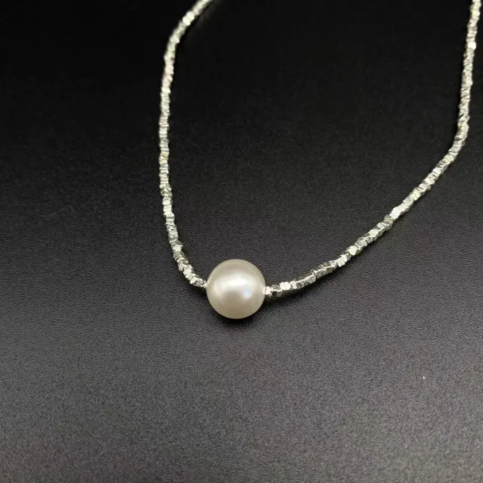 Single pearl silver necklace bracelet