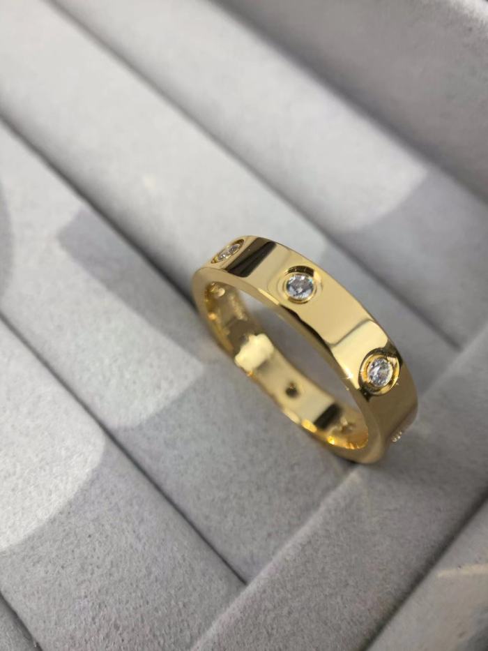 4mm smooth tricolor V gold full diamond ring