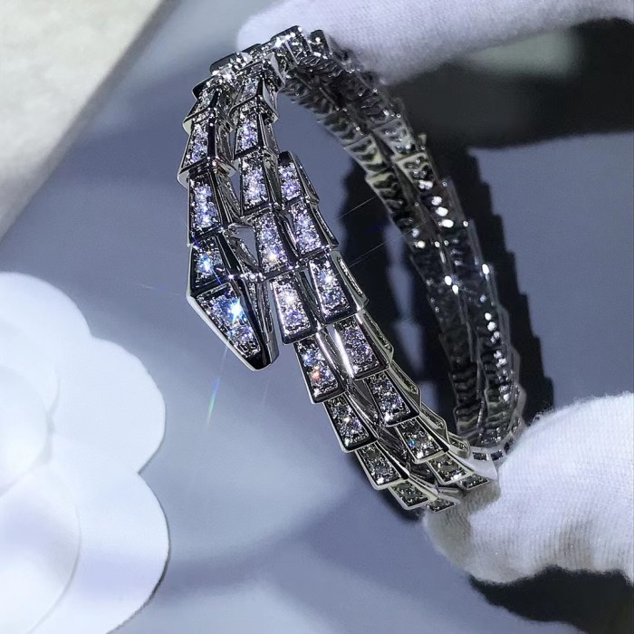 Snake shaped three-layer diamond inlaid Adjustable Bracelet