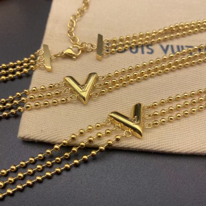 Gold three layer bead bracelet necklace