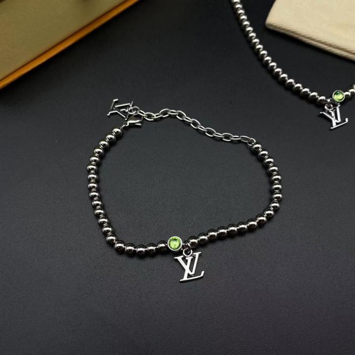 Green Diamond Bead Chain Logo Necklace