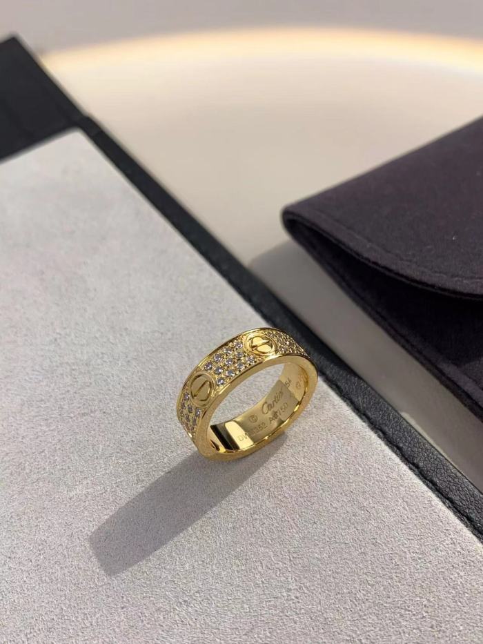 6mm tricolor V gold three row full diamond ring