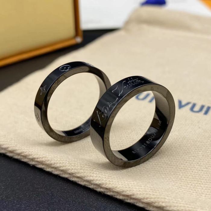 Black steel 3D embossed logo letter ring