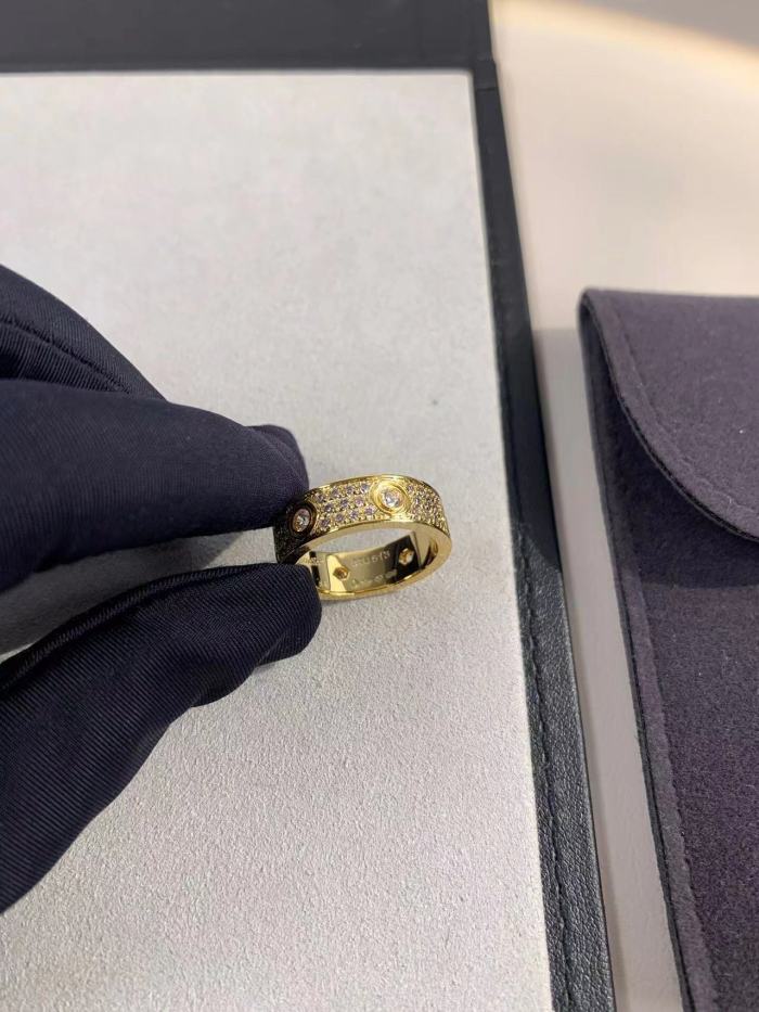 6.5mm tricolor V gold three row full diamond ring