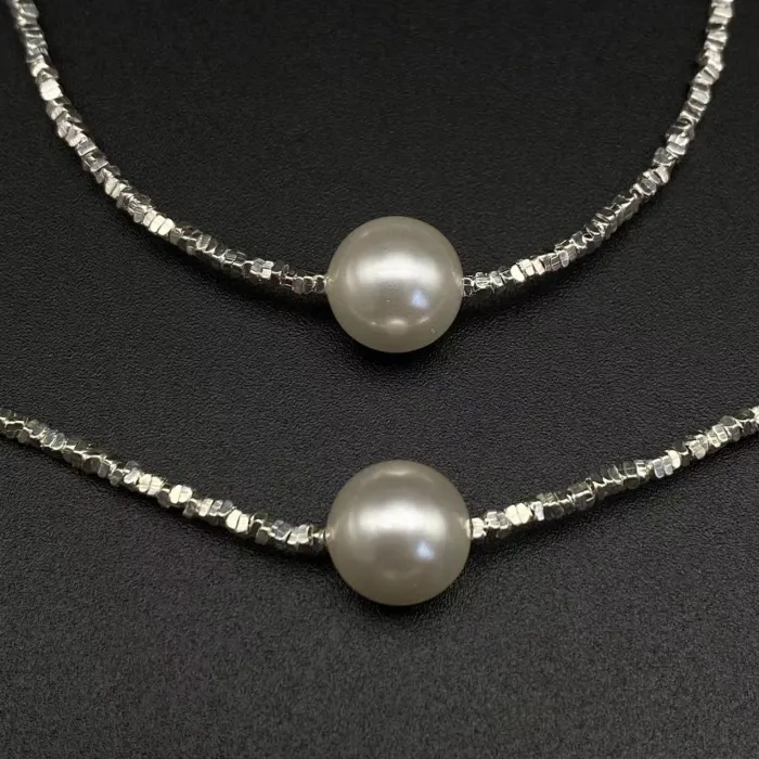 Single pearl silver necklace bracelet