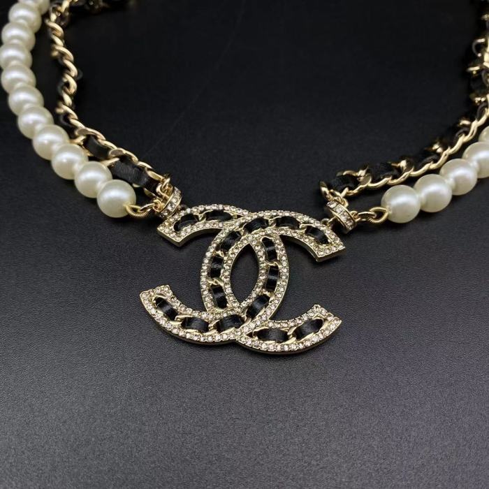 Logo Pendant Pearl Necklace