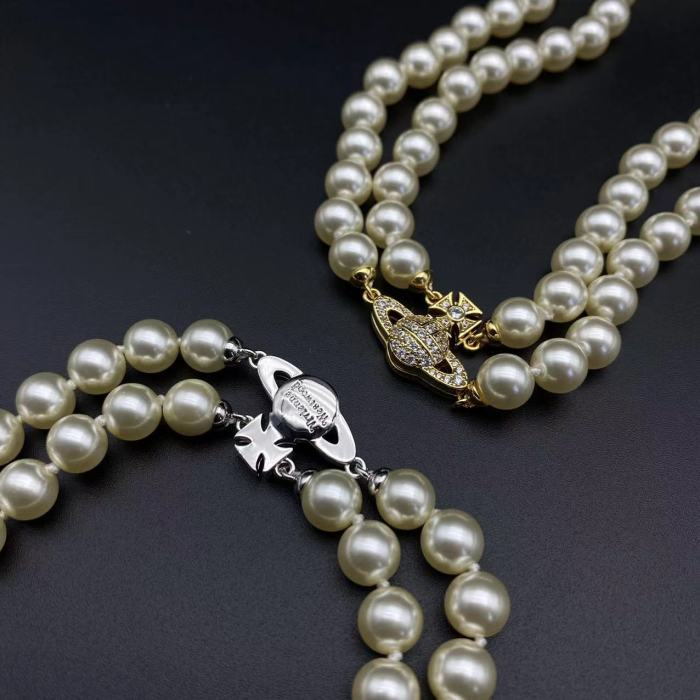 Double row pearl magnetic necklace