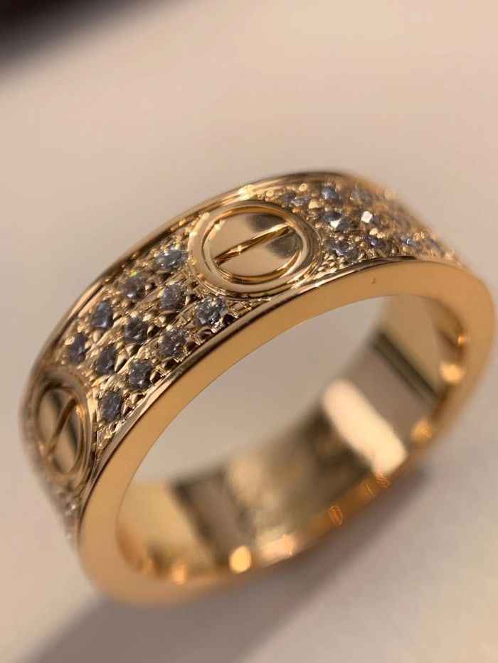 6mm tricolor V gold three row full diamond ring