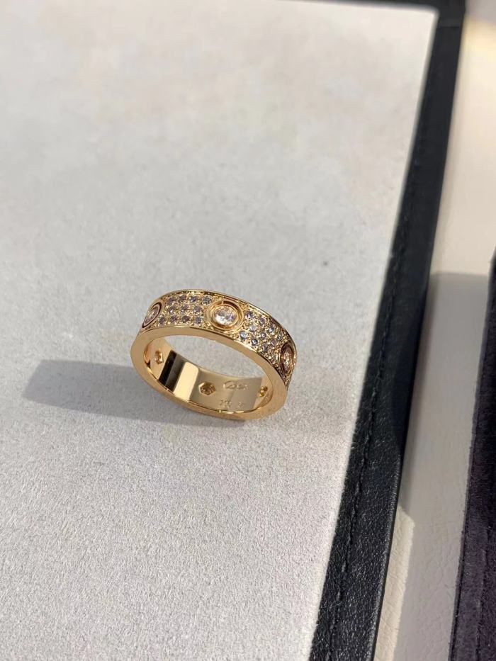 6.5mm tricolor V gold three row full diamond ring