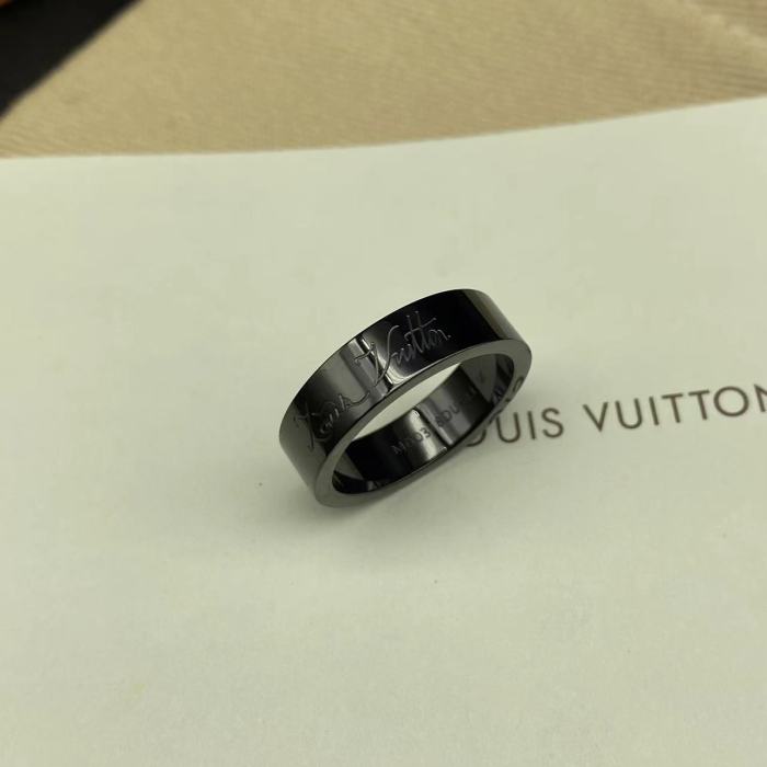 Black steel 3D embossed logo letter ring
