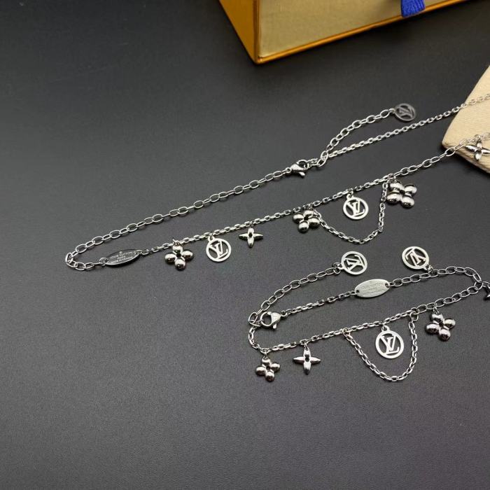 Silver Flower Pendant Bracelet Necklace