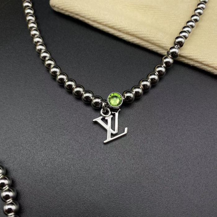 Green Diamond Bead Chain Logo Necklace
