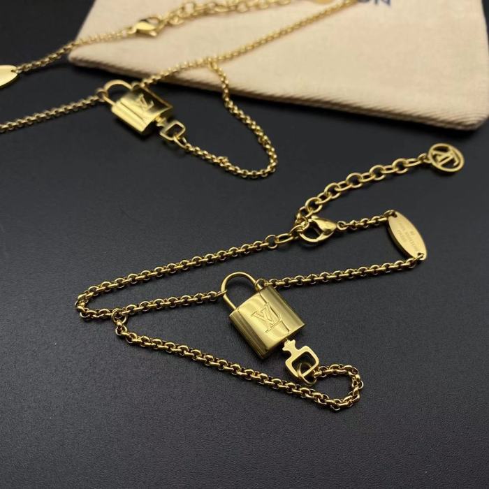Gold lock cylinder Necklace Bracelet