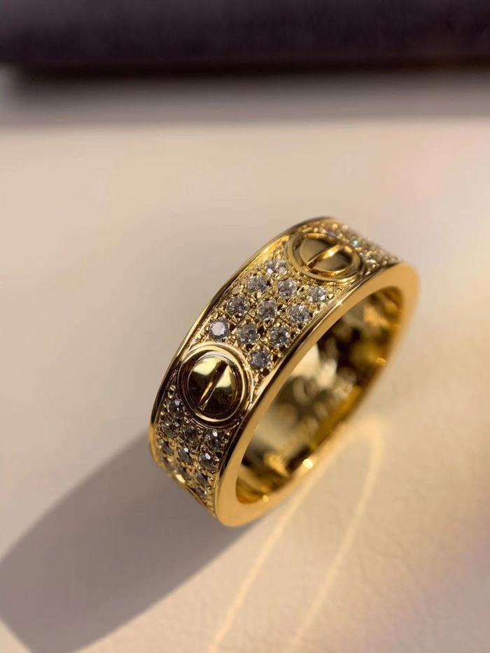 6mm tricolor V gold three row full diamond ring