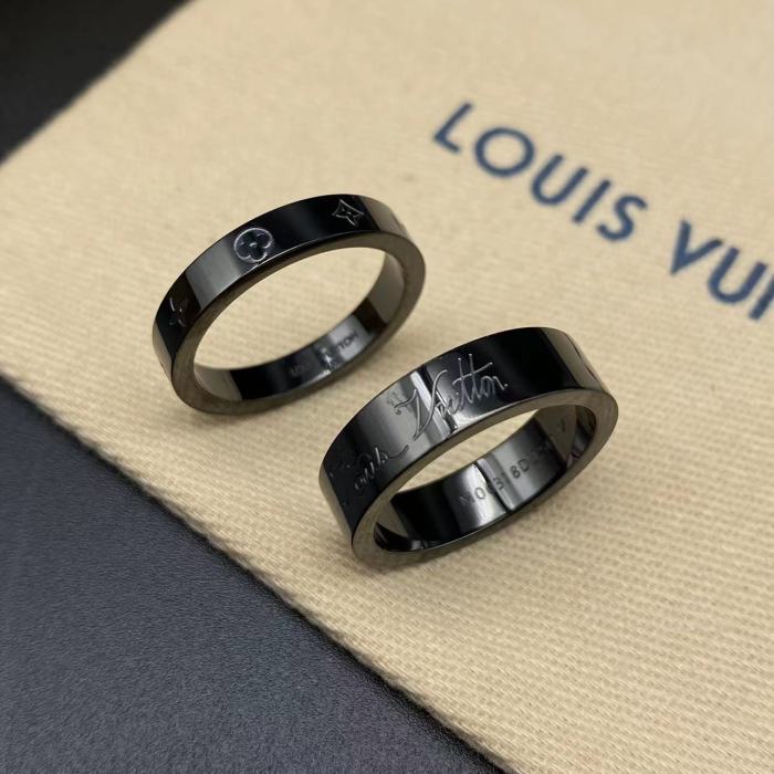 Black steel 3D embossed logo letter ring