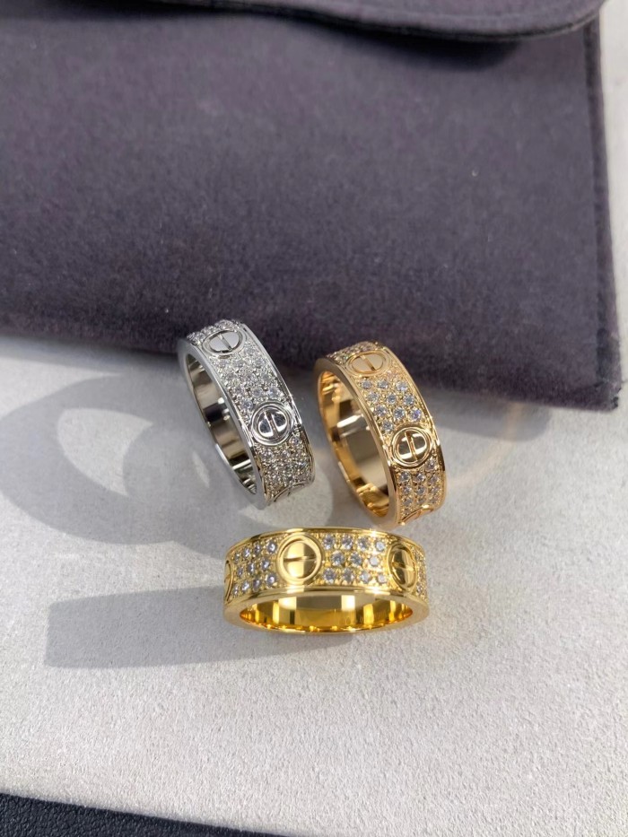6mm tricolor V gold three row full diamond ring