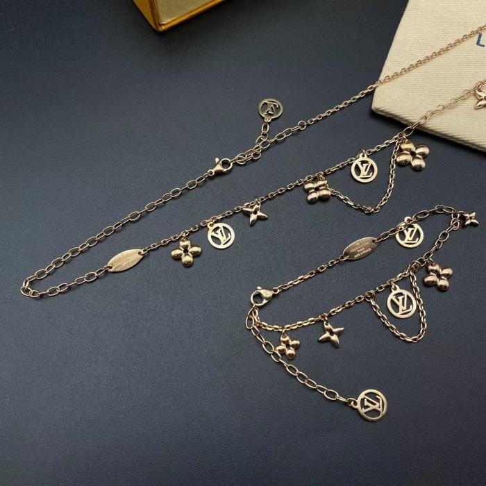 Gold Flower Pendant Bracelet Necklace