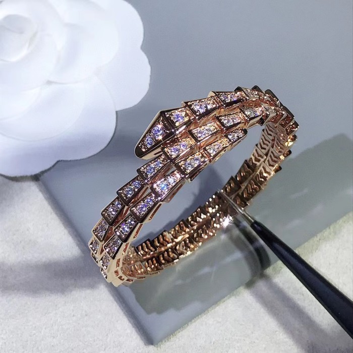 Snake shaped three-layer diamond inlaid Adjustable Bracelet