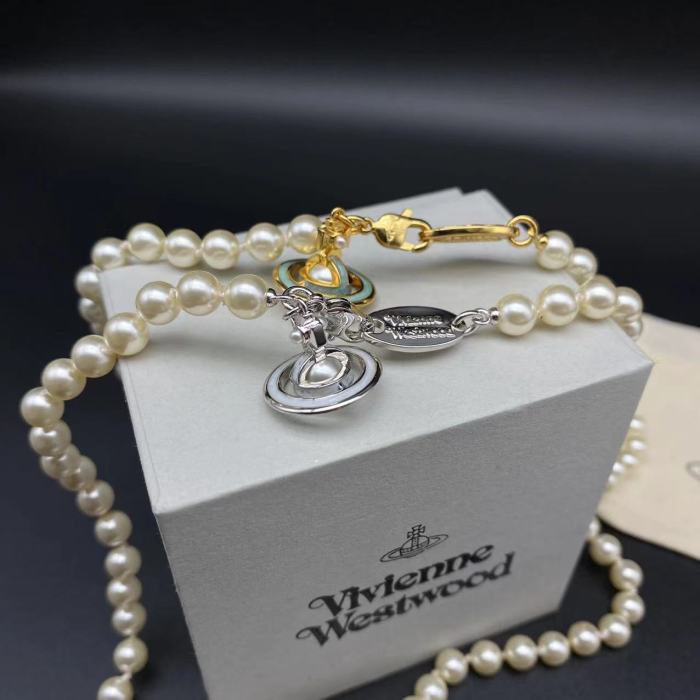 West Queen enamel Flyer Pearl rhinestone necklace