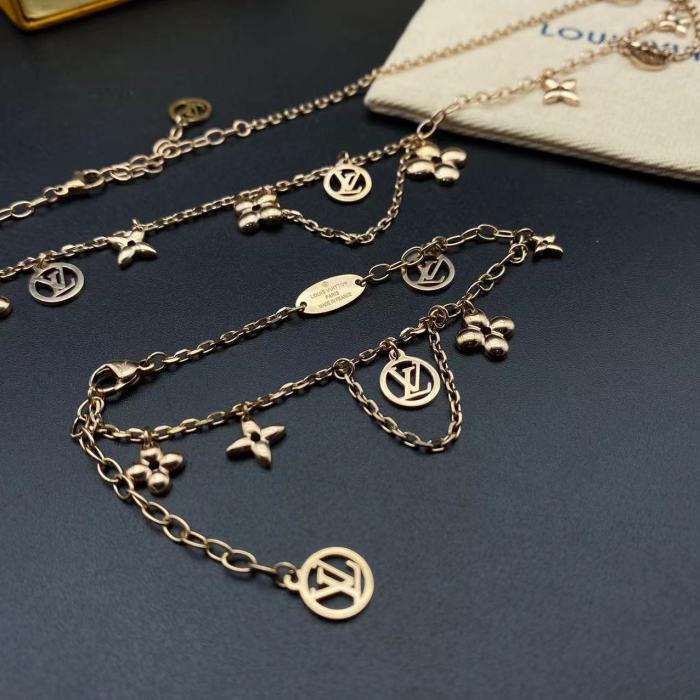 Gold Flower Pendant Bracelet Necklace