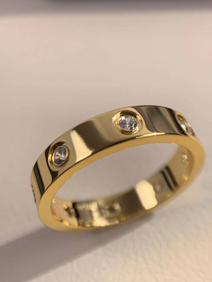 4mm smooth tricolor V gold full diamond ring