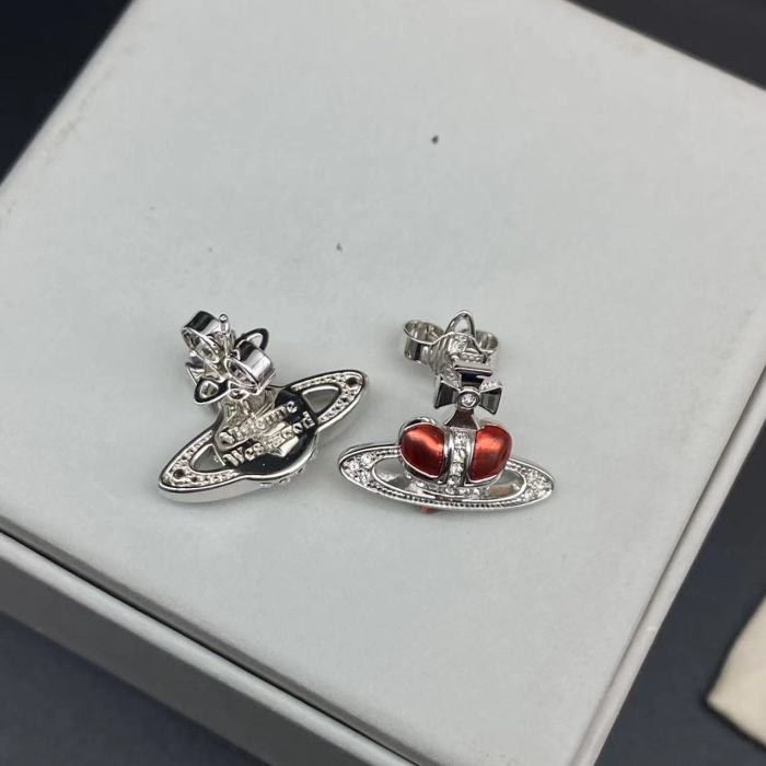 Red crooked heart earrings/blue shooting star earrings