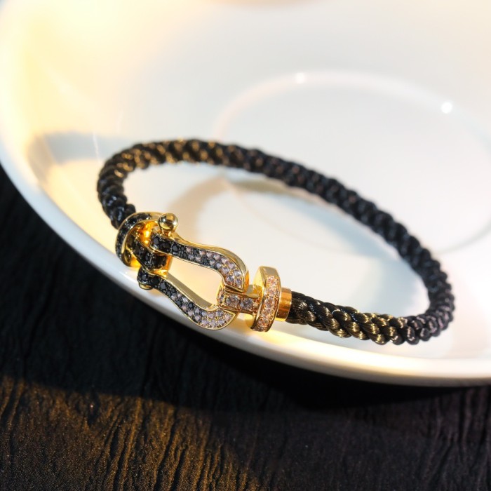 Large logo black nylon rope full diamond bracelet