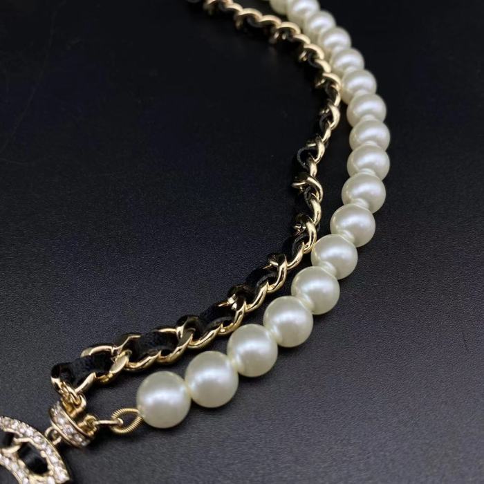 Logo Pendant Pearl Necklace