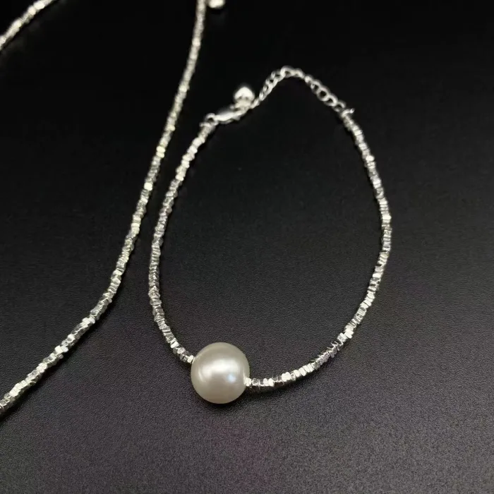 Single pearl silver necklace bracelet