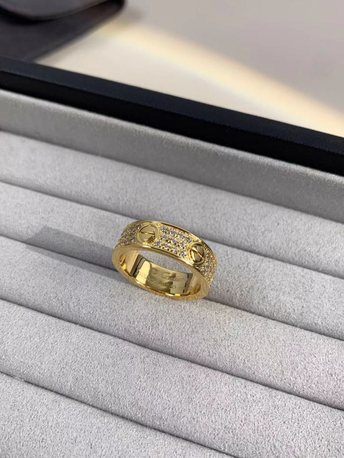 6mm tricolor V gold three row full diamond ring