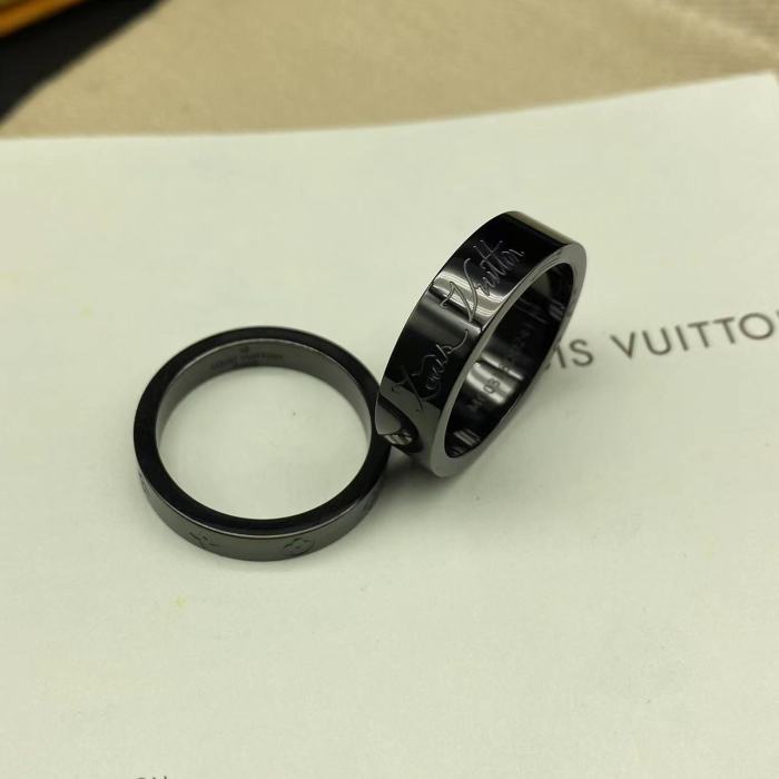 Black steel 3D embossed logo letter ring