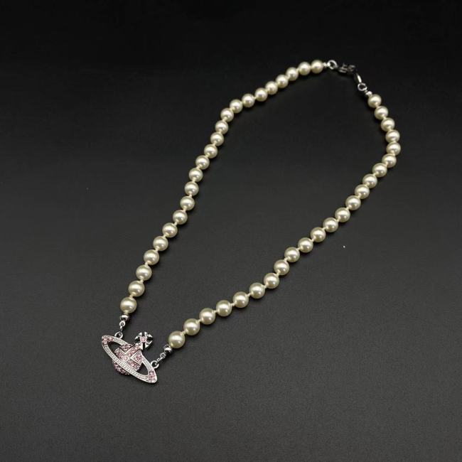 Pink Diamond Pearl Saturn Necklace