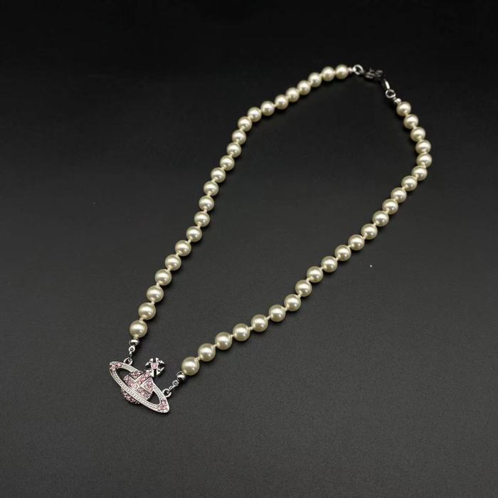 Pink Diamond Pearl Saturn Necklace