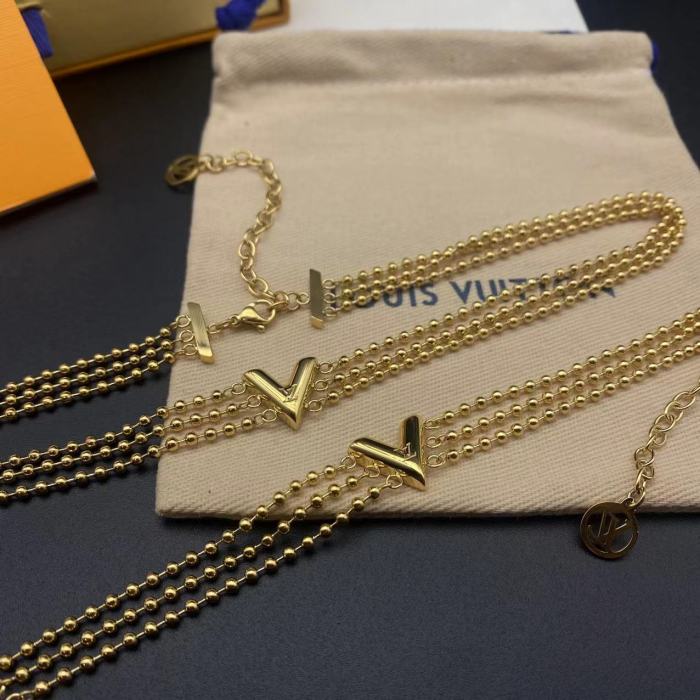 Gold three layer bead bracelet necklace