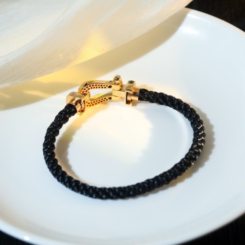 Large logo black nylon rope full diamond bracelet